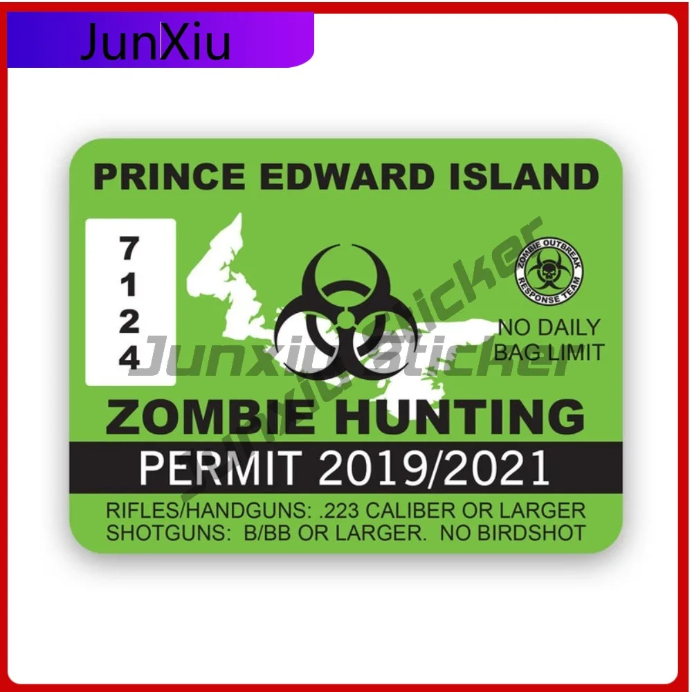 

Водонепроницаемая виниловая наклейка на бампер автомобиля с изображением разрешения на охоту на зомби на острове Принца Эдуарда, забавный, высококачественный, уникальный декор