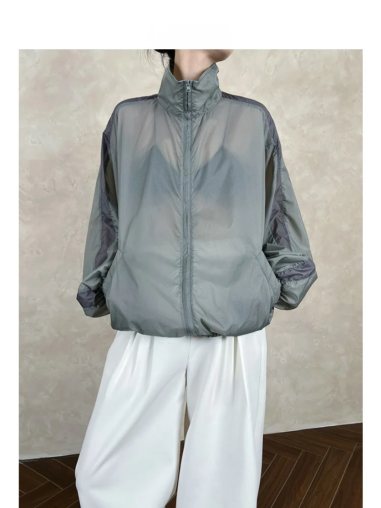 

Легкий повседневный спортивный женский топ с защитой от солнца и воротником-стойкой, летний модный свободный топ для похудения