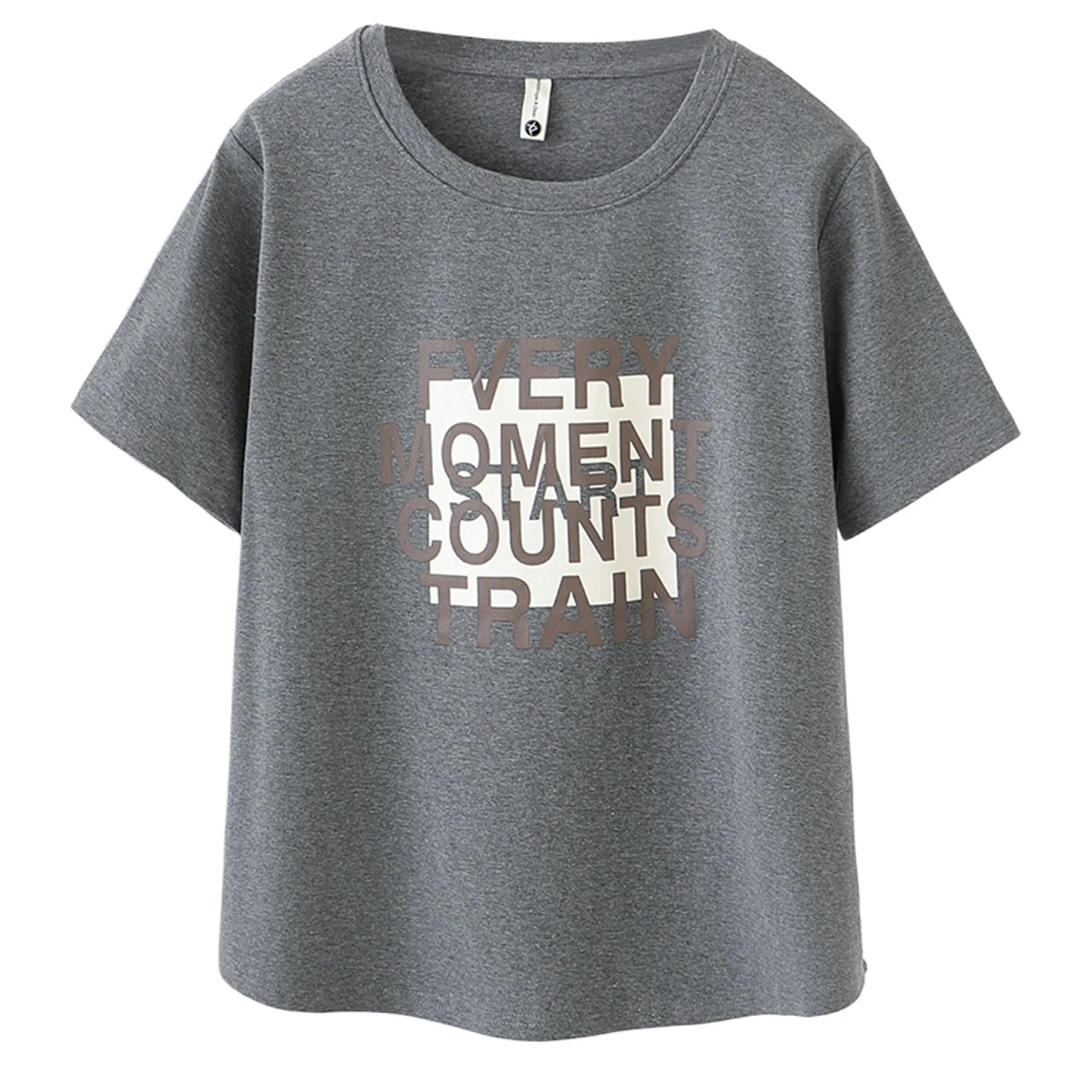 

2026 Summer Plus Size Cotton T-shirt For Women Letter Print Crew Neck Fashion Slim Versatile Tops For Curvy Ladies 8260