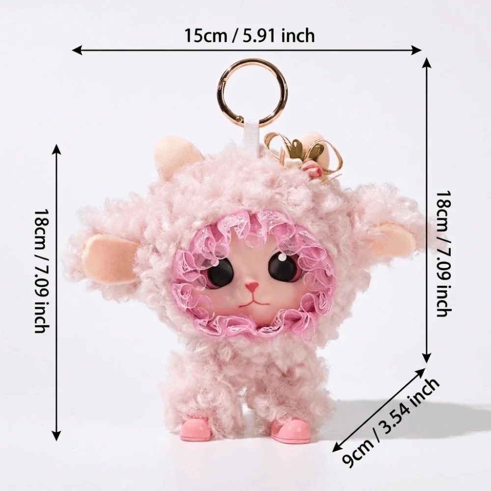 Soft Hanging Ornament Smooth Vinyl Fluffy Fabric Cartoon Sheep Bag Charm Durable Vinyl Metal Key Ring Lamb Keychain view 6