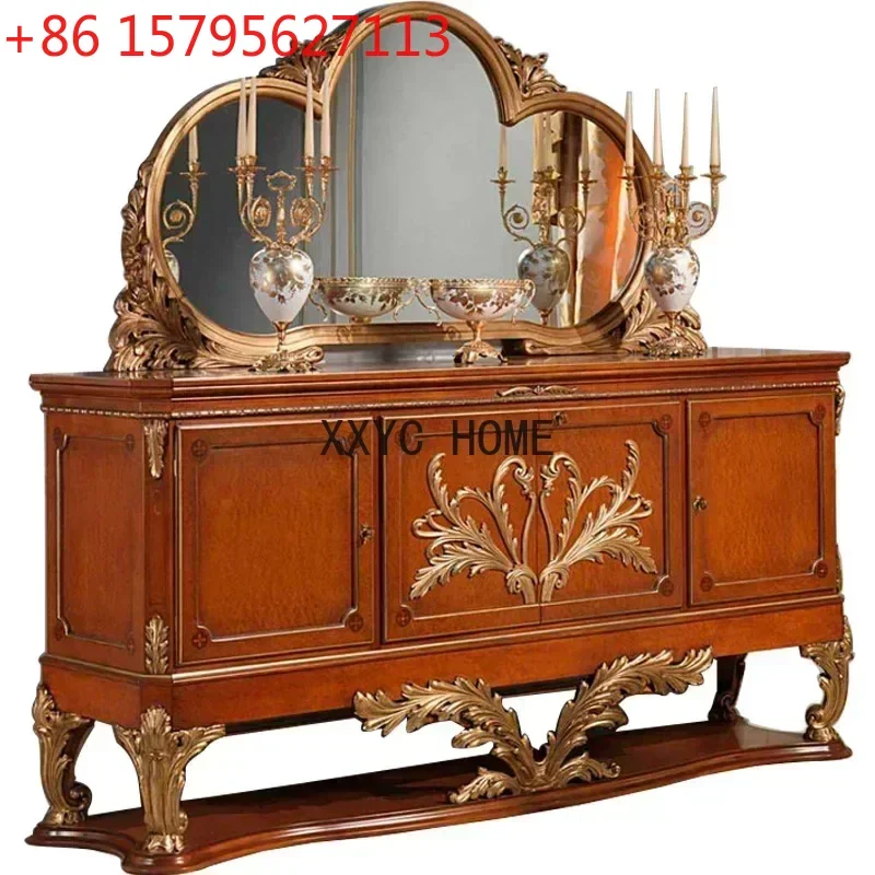 

European solid wood sideboard, American luxury living room, dining room locker, classical carved porch cabinet-8