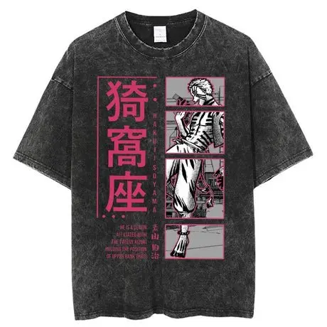 Koszulka Harajuku Anime Demon Slayer Nezuko Vintage Washed Graphic T-Shirt Męska Damska Bawełniana Krótki Rękaw Casualowe Topy Y2k Streetwear