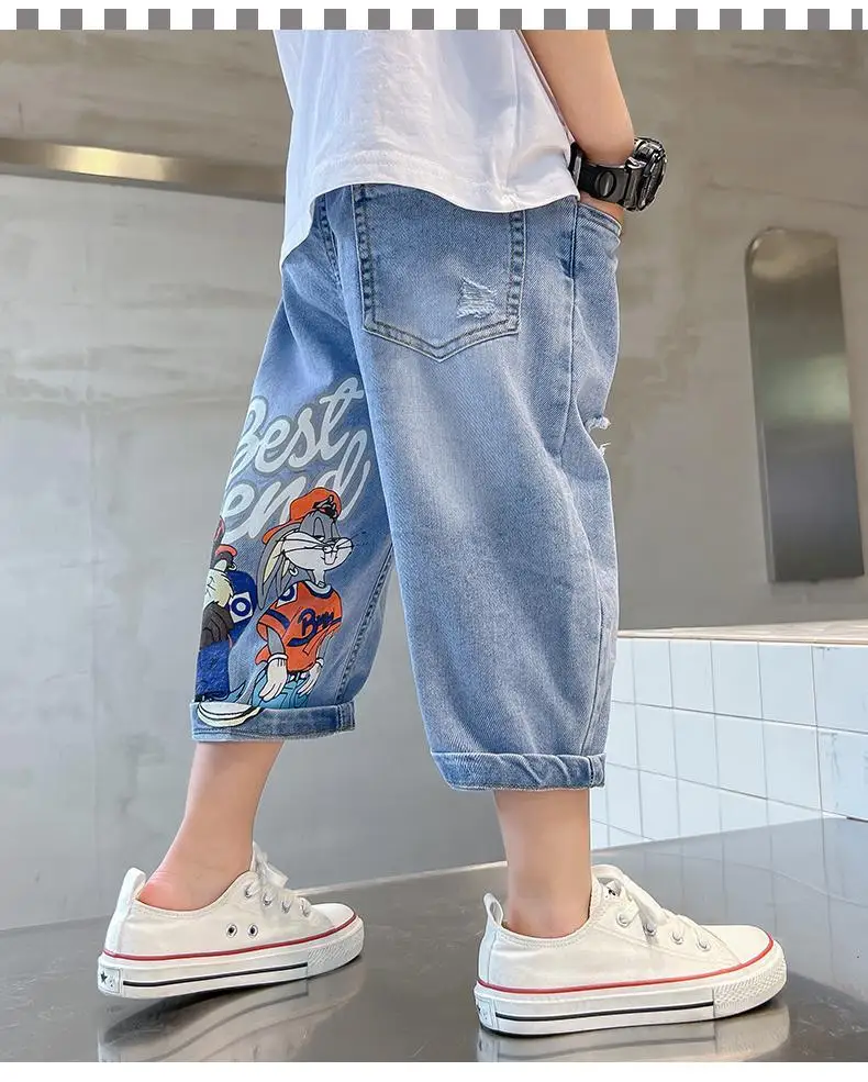 Summer Clothing Teenage Boys Jeans Shorts Children\'s Capris Pant Fashion Boy Baby Capris Thin Cut Shorts  4 6 8 10 12Y