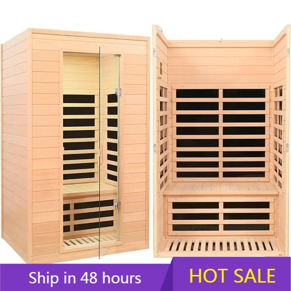 

2 Person Infrared Sauna,Low EMF Infrared Saunas for Home，Canadian Hemlock Wooden,Bluetooth Speakers, LED Reading Lamps