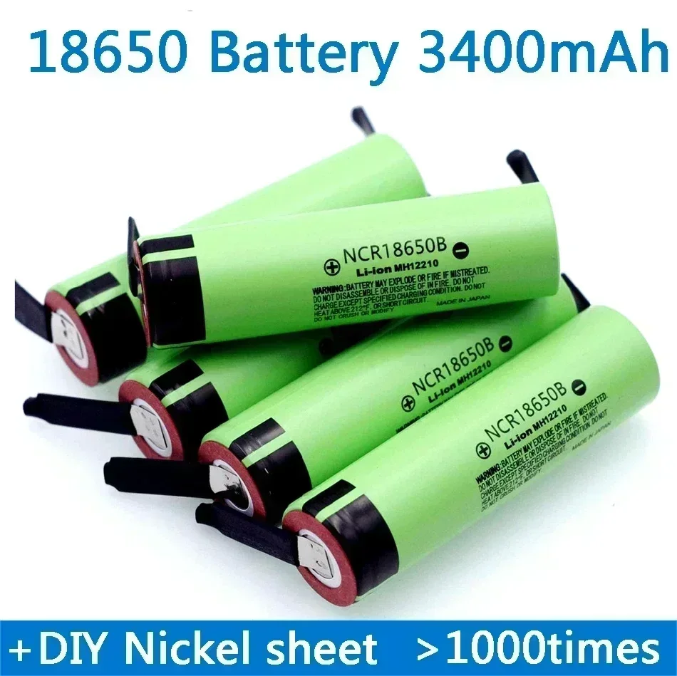 

100% Original 18650 Battery 3.7V 3400mAh 18650 Rechargeable lithium battery for 18650 battery + DIY nickel piece