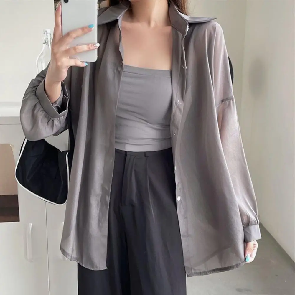 Sun Clothing Quick Drying Lapel Perspective Thin Type Shawl Sunscreen Shirt Cardigan Chiffon Coat Dressing Up