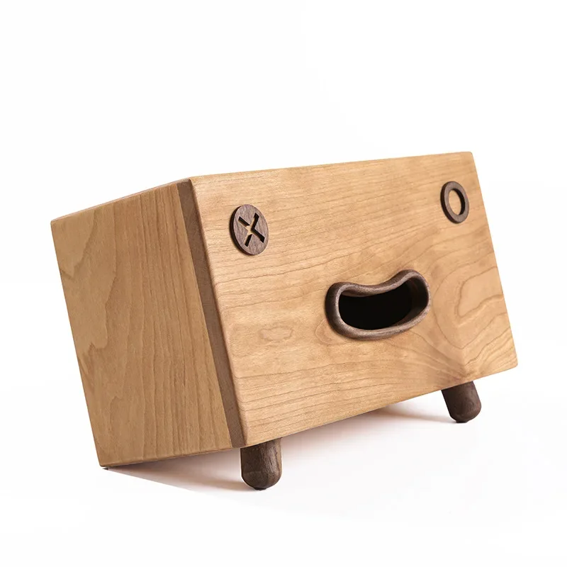 Manufacturer hair wholesale cherry solid wood smiley face pumping carton creative cartoon tissue box hair tissue storage box