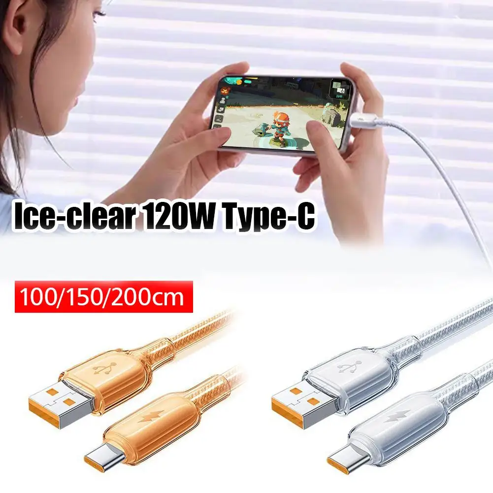 120W Super Flash Charging Cable PD Charger Cord Transparent TPE Data Cable For Samsung S9 S10 Xiaomi Mi9 Mi8 Huawei Type-c