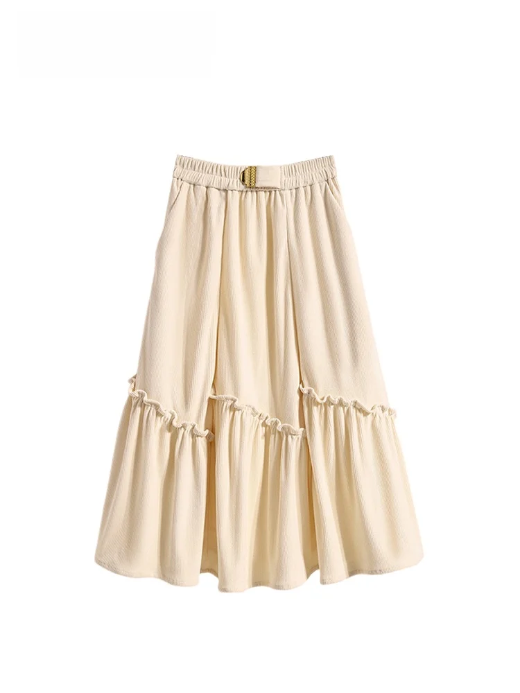 

High Waist A-Line Skirt for plus Size Women Faionable Pear aped Body Winter New Sle Casual Cotton Blend Skirt