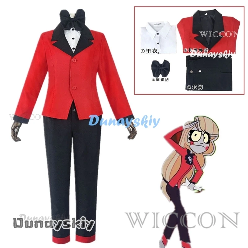 Charlie Cosplay Fantasy Anime Cartoon Hotel Disguise Costume Adult Women Shirt Bow Tie Female Halloween Roleplay Clothes