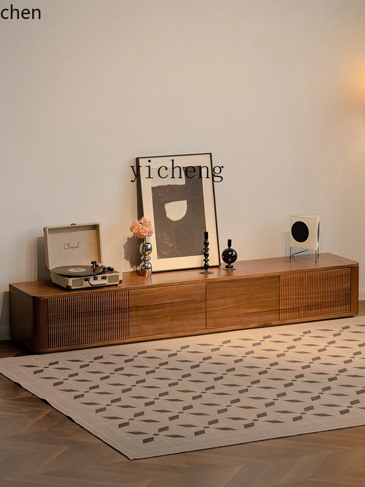 

PYH solid wood TV cabinet modern simple Nordic small apartment living room TV cabinet coffee table combination