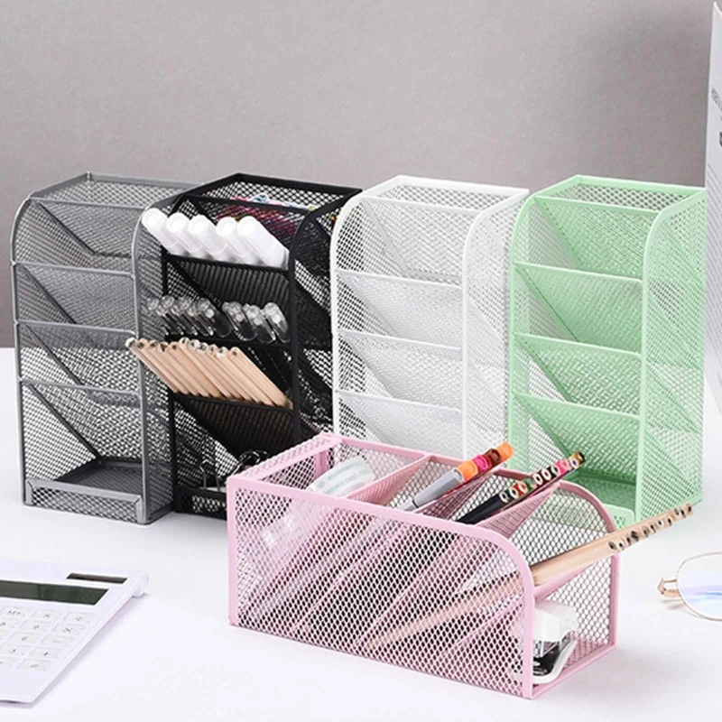 4 Girds شبكة حامل القلم الرصاص القلم كأس القرطاسية منظم سطح المكتب سعة كبيرة للرجال النساء طالب مكتب عامل