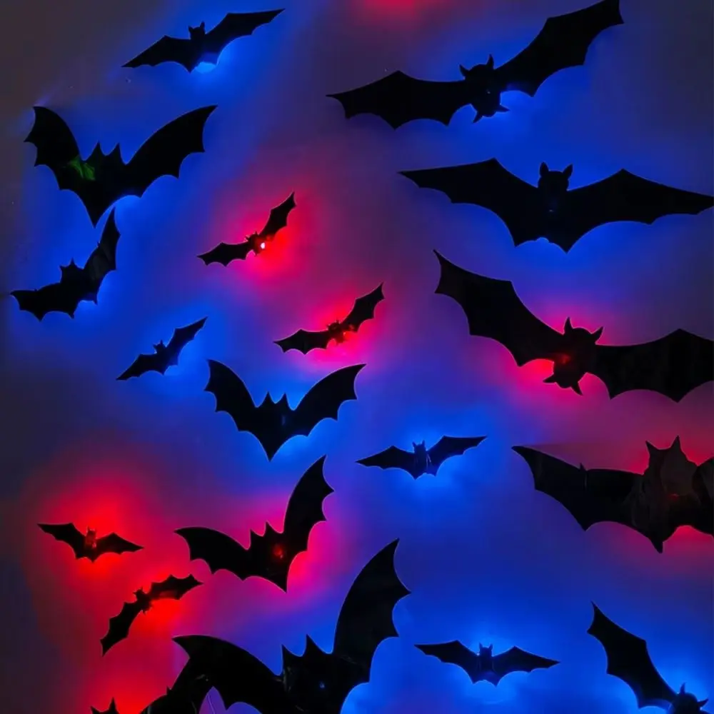 16pcs 3D Luminous Bat Wall Sticker Stereoscopic Self-Adhesive LED Bat Light Removable PET Material Glowing Wall Sticker