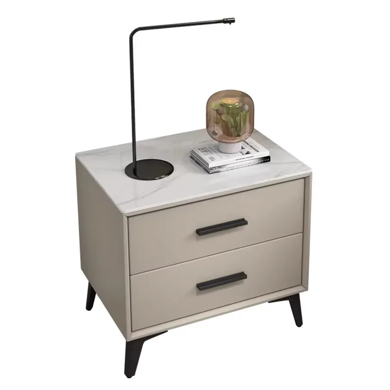 Customized Modern Simple Bedside Table, Ultra Narrow Rock Slab Leather Storage Cabinet for Bedroom Home Furniture Decor