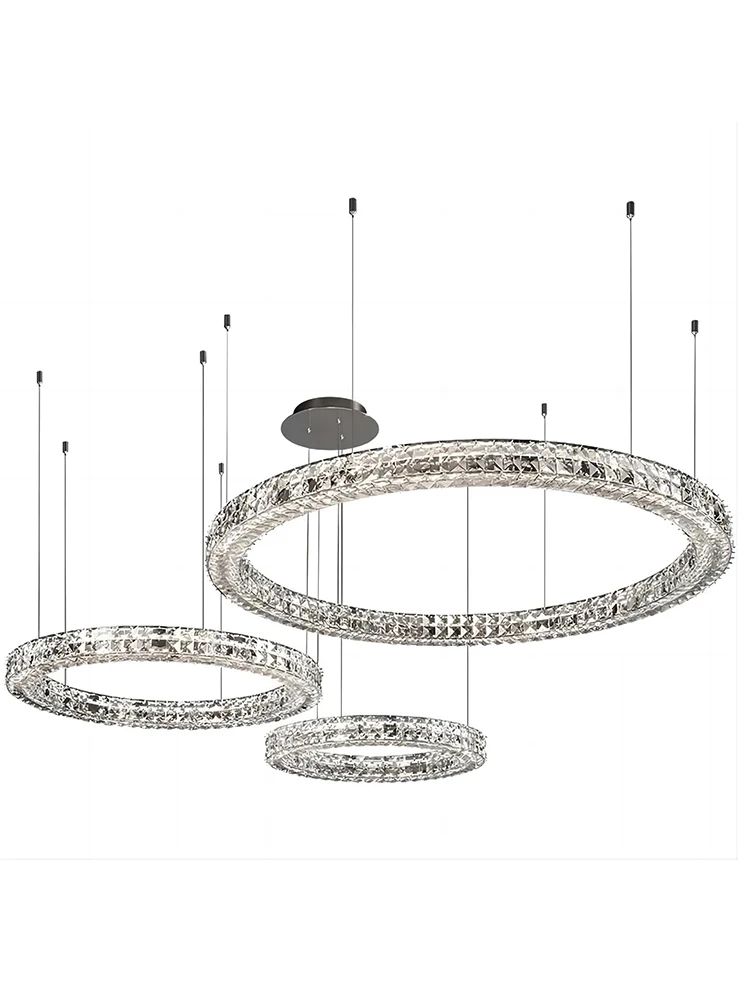 Modern Luxury K9 Led Crystals Glass Lights Livng Room Stair Pendant Chandelier Lustre Circle Ring Hanging Decoration Home Lamps