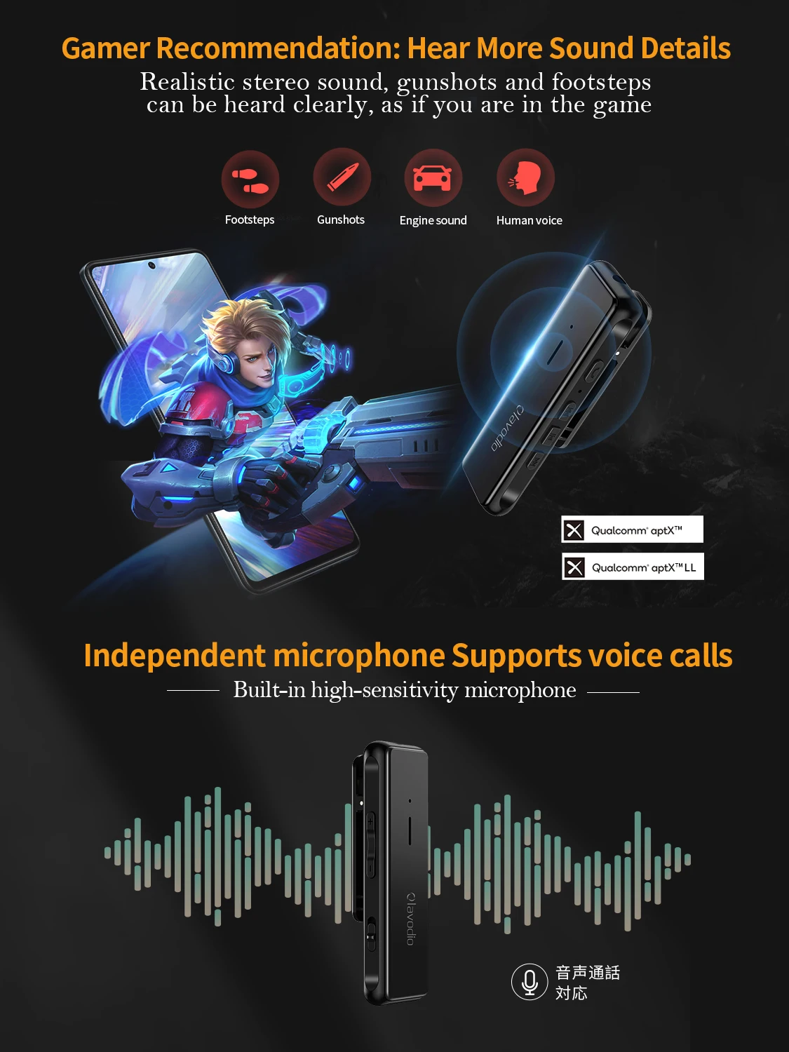 Glazata-receptor de Audio Bluetooth 5,1, adaptador inalámbrico portátil de 3,5mm, AUX, APTX, APTX-LL, baja latencia para transmisión en vivo de