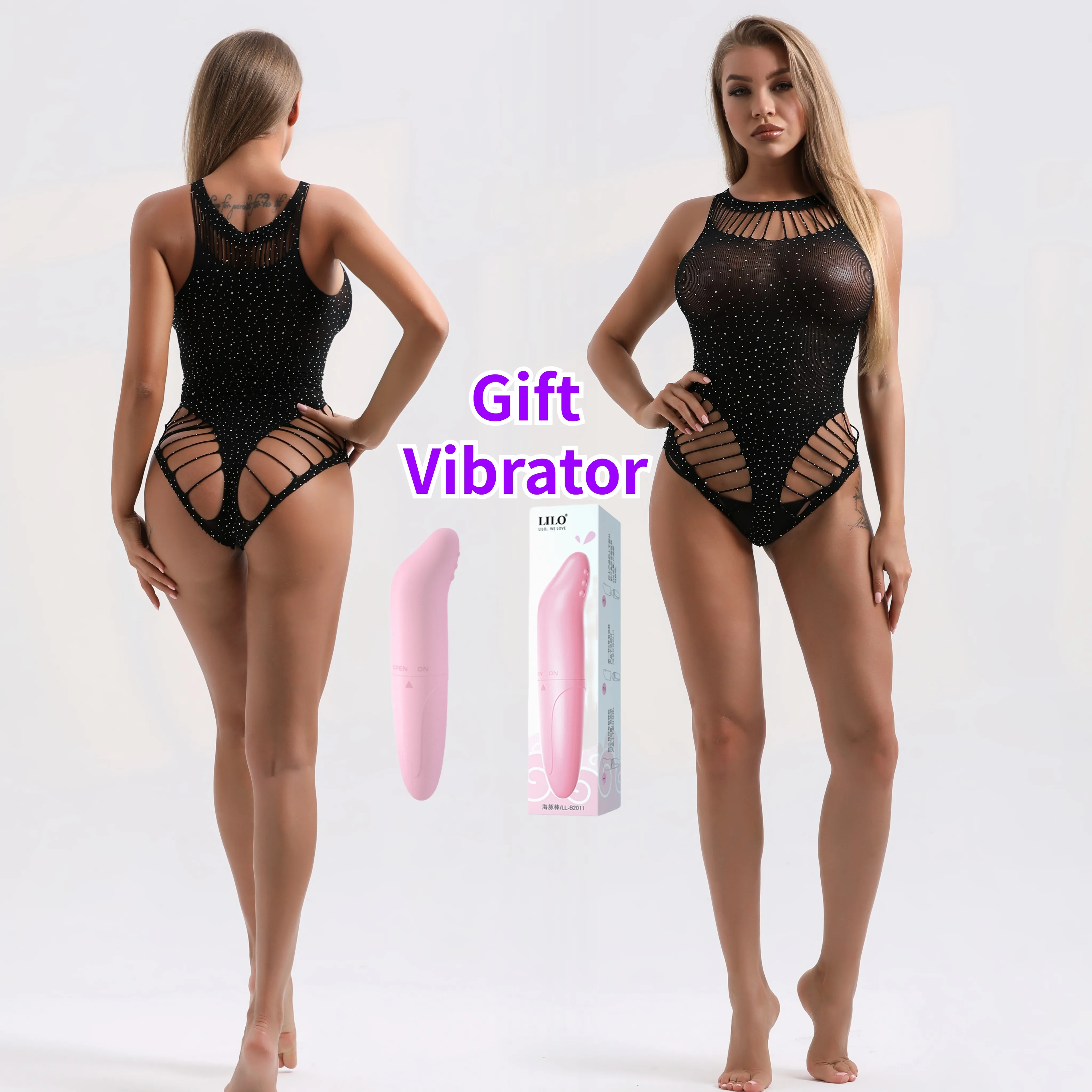 Sexy Lingerie Women Hot Erotic Conjoined Fishingnet Underwear Ladies Black Hollow Out Sex Bodysuit  Lingerie Free Vibrator