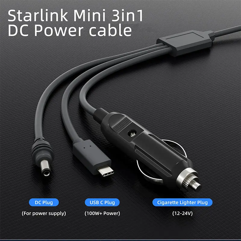 Starlink Mini 3-in-1-Stromkabel 6,5 Fuß/10 Fuß/16 Fuß 18 AWG Zigarettenanzünder-Autoladung, DC, Typ C auf DC Starlink-Minikabel – Detail 4