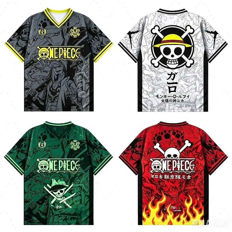 2026 Herbst One Piece Luffy Anime T-Shirt Vintage Baseball Jersey Stil Herren Damen Volldruck Y2k Streetwear Harajuku Grafik-T-Shirt