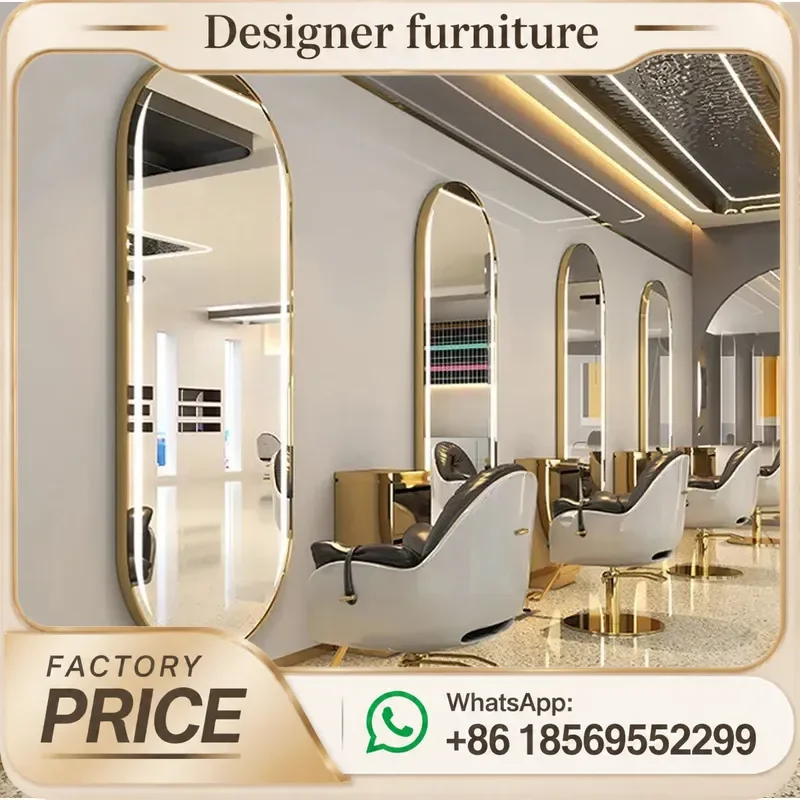 Barber shop mirror table Hair salon dedicated Internet celebrity mirror with lamp hanging wall Single-sided hair salon mirror