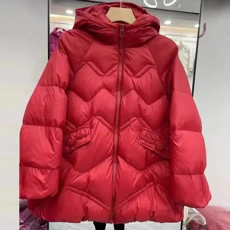 Chaqueta de plumón de pato blanco con capucha para mujer, chaqueta cálida de gran tamaño, Color sólido, invierno, nuevo