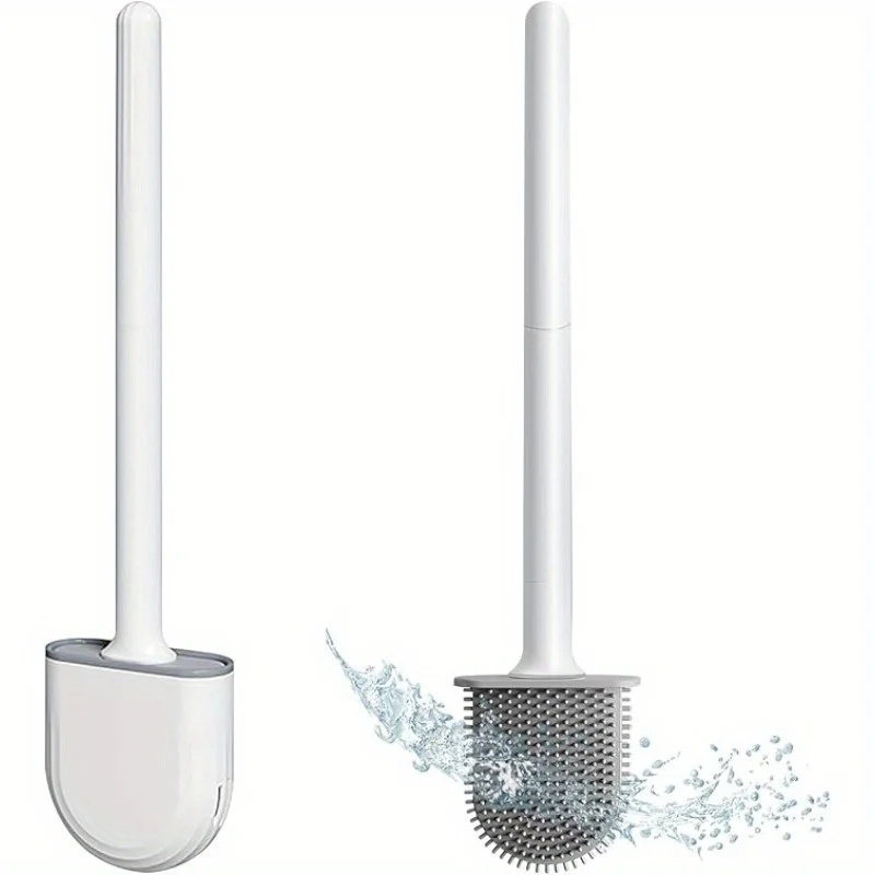 Silicone Toilet Brush and Holder Wall Mounted for Bathroom Quick Drying Efficient Professional Deep Cleaning