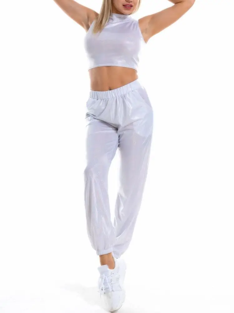 MSemis Mädchen Metallic Tanzhose – Hochglanz, Hohe Taille, Hip Hop, Karneval, Größen 110–176