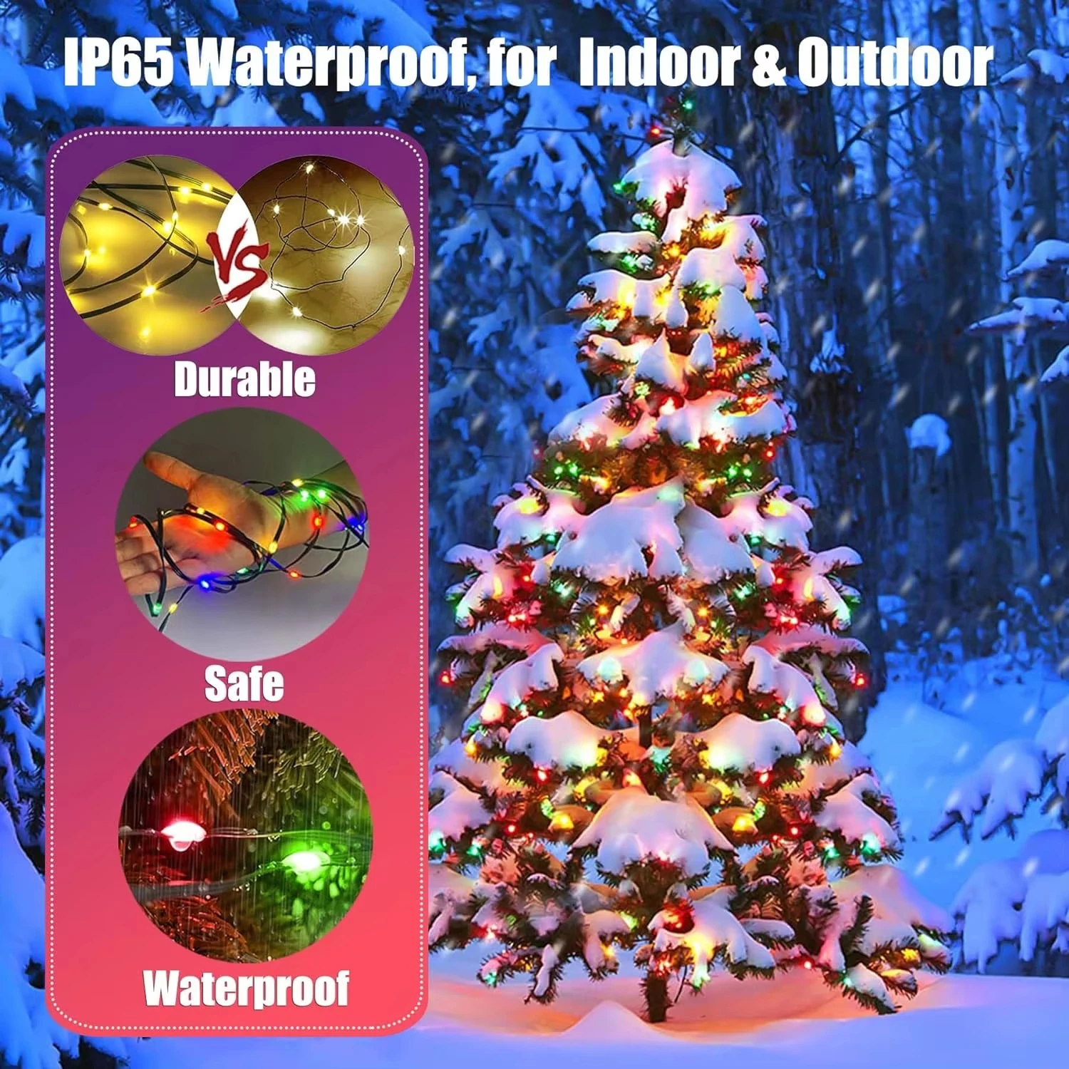 RGB Smart Christmas Tree Lights With Ring APP Control RGB DIY Text Music Sync 400LEDs Indoor Outdoor Timing Christmas Decoratio