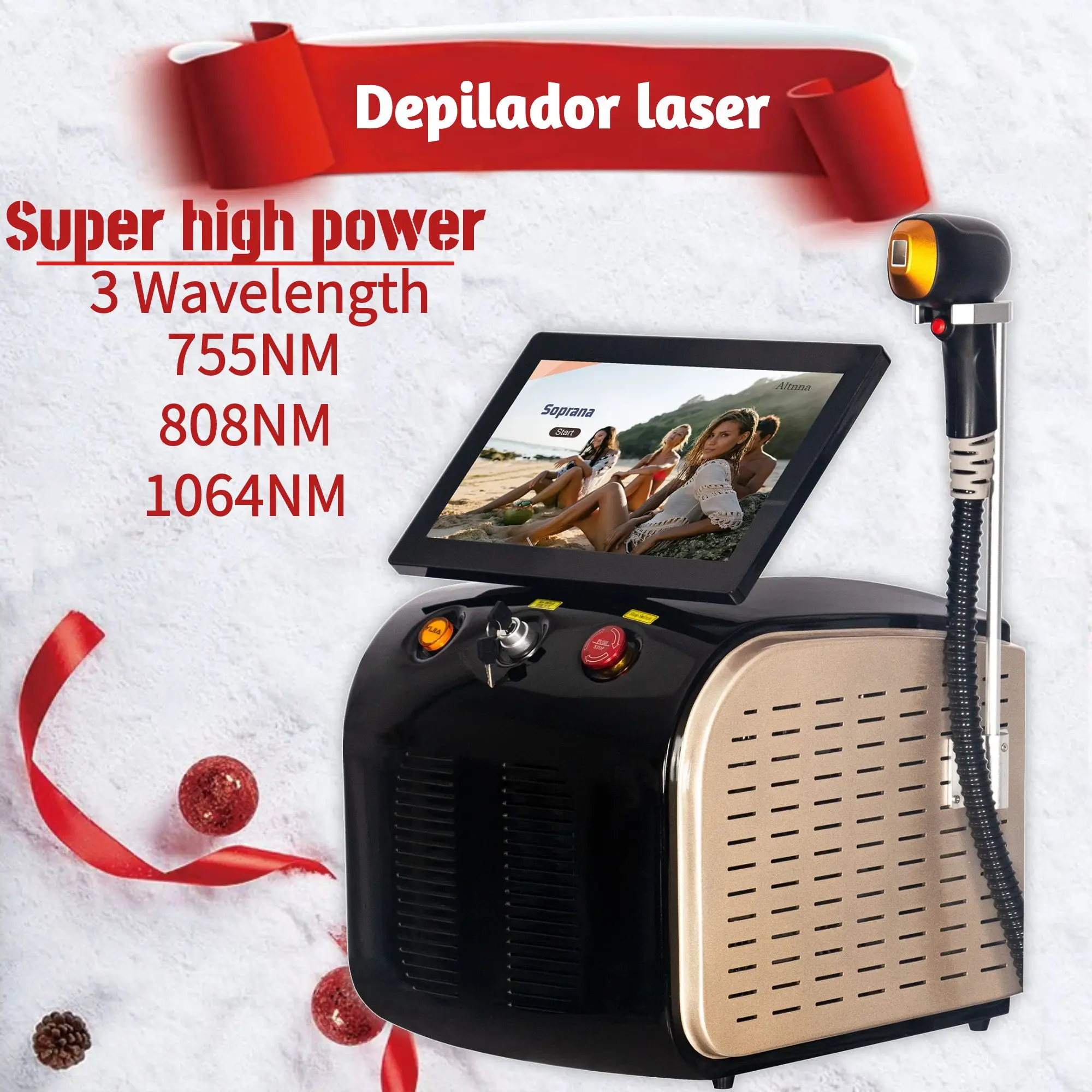 

Diode Laser 755 808 1064nm Multi Wavelengths Hair Removal Machine Cooling Head Painless Laser Epilator Face Body Hair Removal