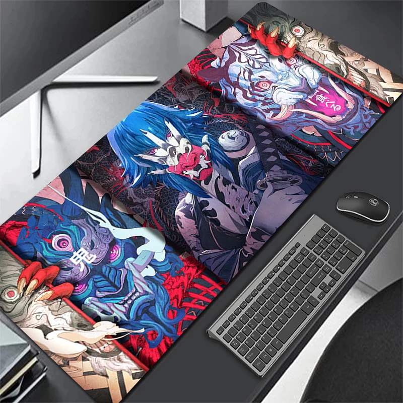 Oni alfombrilla de ratón de Anime XXL, accesorios para juegos, teclado de Gamer, alfombrilla de escritorio, antideslizante, portátil, Notebook,