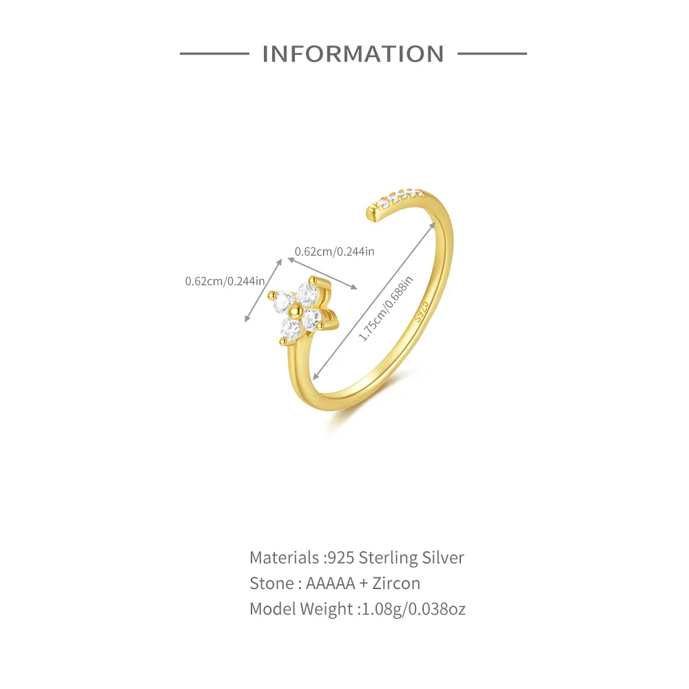 روكسي 925 فضة بتلات/الصليب/القطع الناقص تصميم صف الزركون الدائري للنساء الرجال قابل للتعديل حفل زفاف افتتاح مجوهرات هدية