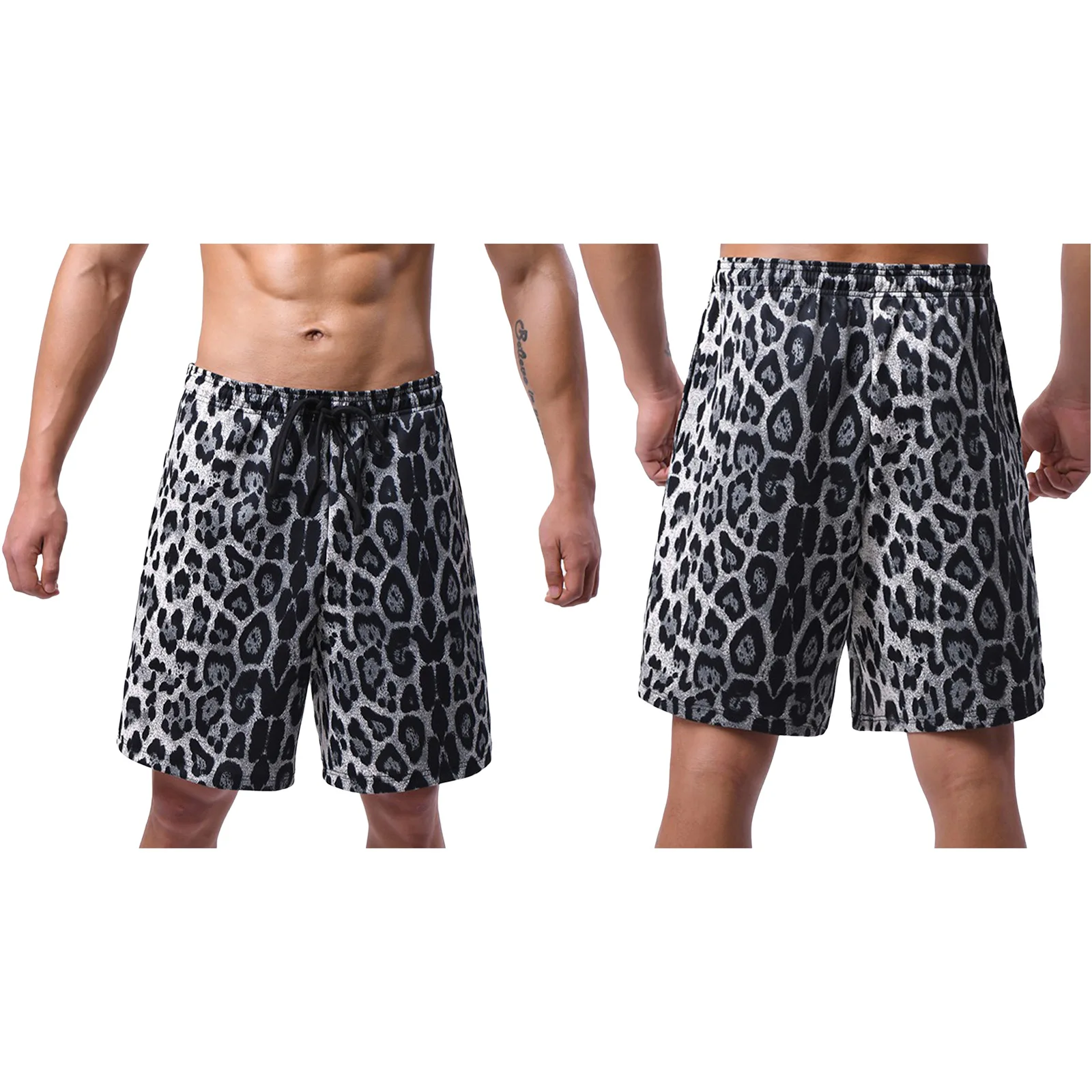 

Men Leopard Pattern Loose Shorts Drawstring with Pockets Breathable Lightweight Stretchy for Fitness Sports Casual Summer
