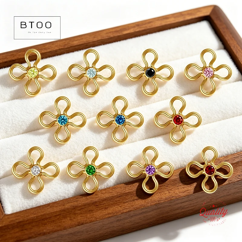 14K Gold Filled Flower Connector Charm 7.5mm Birthstone Pendant with AAA Zircon DIY Jewelry Findings for Handmade Accessories