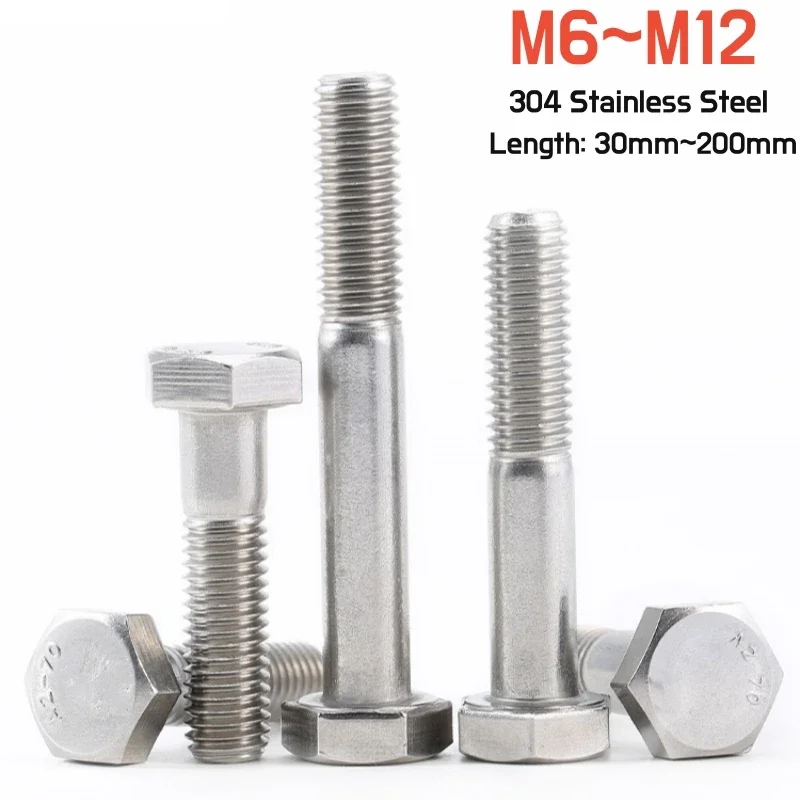 M6 M8 M10 M12 Partial Thread Half Tooth External Hex Head Screws 304 A2 Stainless Steel Half Thread Hexagon Bolts DIN931