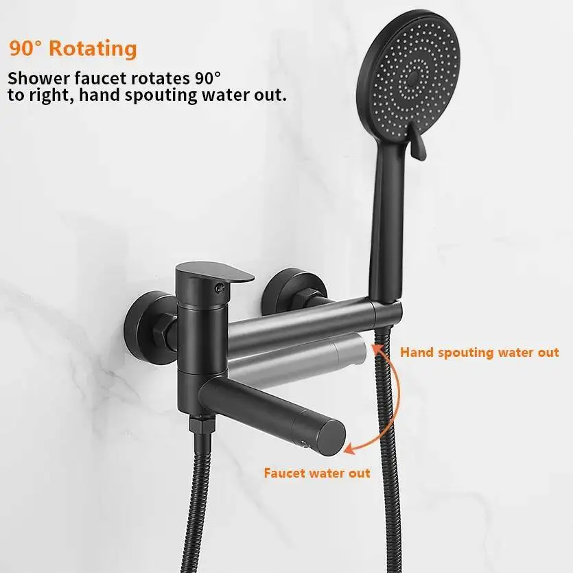 Bathtub Faucets Modern Black Bath Shower Set Unique Design Of Rotating Nozzle Mixer Tap Wall Mounted For Bathroom WF-877909