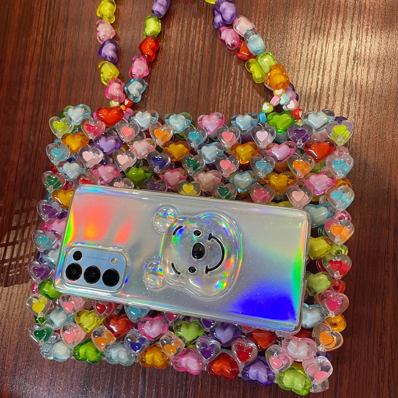 Summer Jelly Colorfull Purses and Handbags Luxury Designer Gift Beaded Mini Shoulder Bag Love Beaded Bag DIY Hand Woven Bag Gir