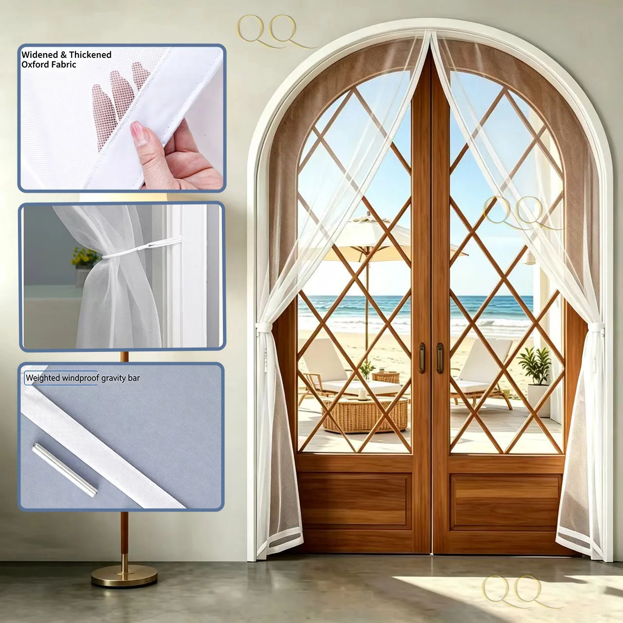 White Arched Top Encrypted Grid Large Magnetic Block Magnetic Suction Double-Sided Durable Household Mosquito Proof Door Screen