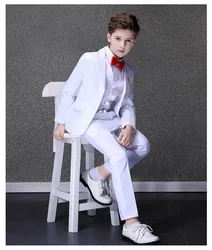 Kids White Baptism Suit Flower Boys Wedding Dress Children Photograph Tuxedo Party Wear Teenager Graduation Birthday Costume