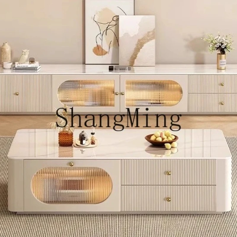 

FGcream wind solid wood coffee table living room household high end small apartment coffee table TV cabinet floor combination