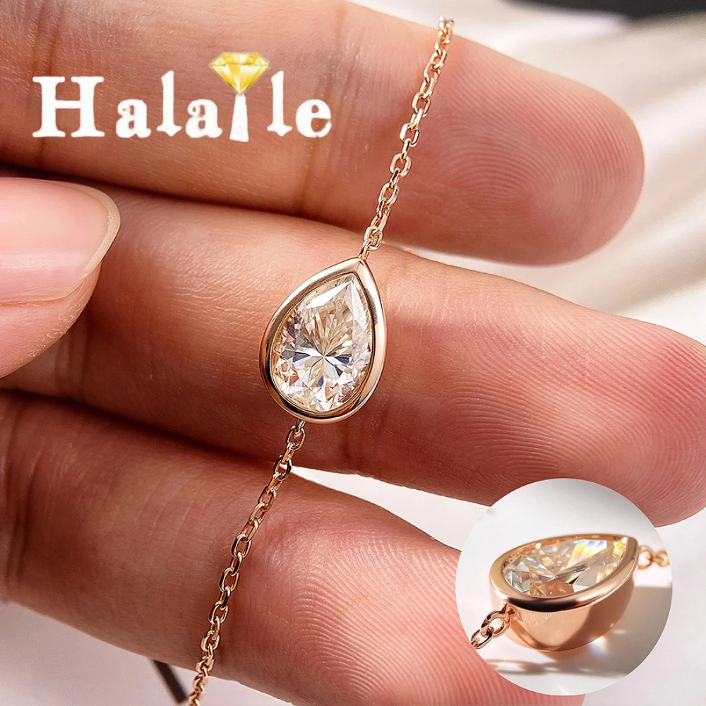 Halaile S925 Sterling Silver 1CT Pear Moissanite Bracelet For Men Women Versatile Sparkling Dainty Minimalist Birthday Gift