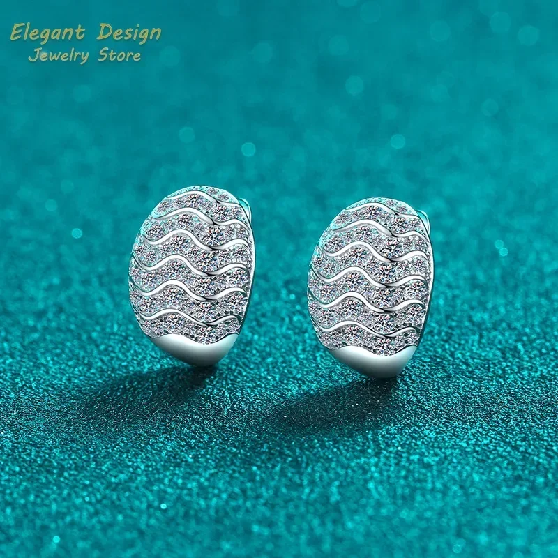 Trendy Full Moissanite Wave Pattern Ear Buckle 1.53ct Classic Platinum PT950 Hoop Earrings for Charms Women Party Jewelry Gift
