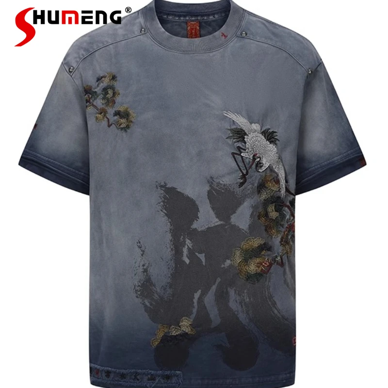 

Men's Women's 2025 Spring Summer New Trendy Cotton Embroidery Printed Tees Short-sleeve Round Neck T-shirts Fashion Handsome Top