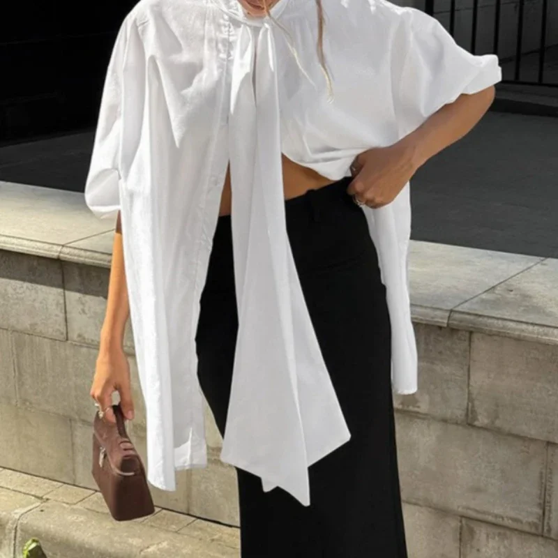 

2026 Designed Loose Long Sleeve Floating Collar White Shirt Women’s Commuting Versatile Lazy Style Top