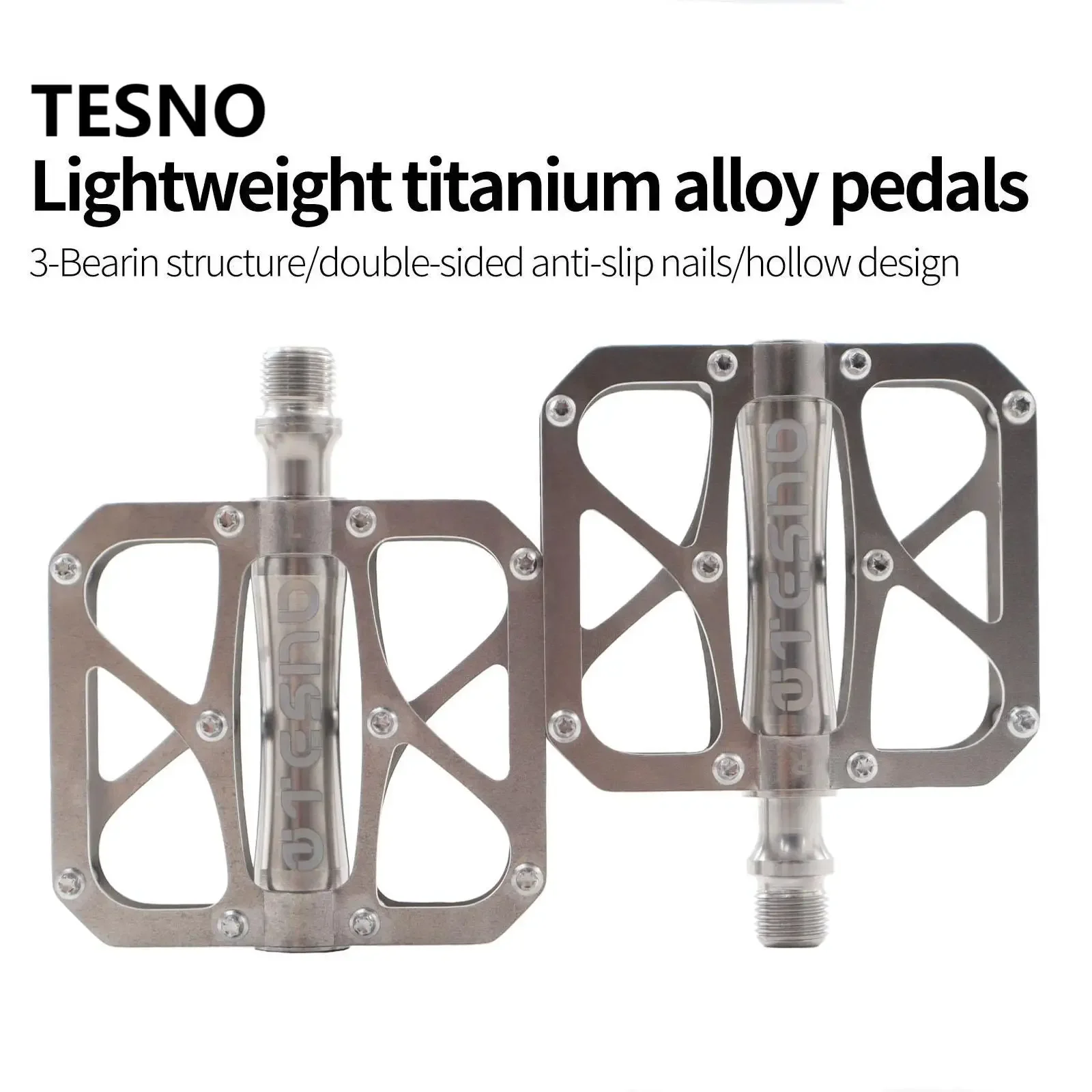 TESNO Bicycle Pedals Titanium Alloy 3 Bearings MTB Road Bike Pedal Anti-Slip Ultralight Quick Release 14mm Universal Thread Part