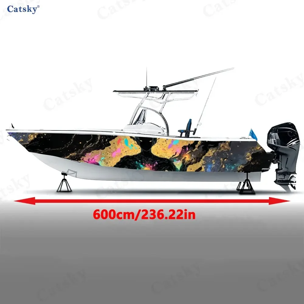 2Pcs Boat Exterior Decal Wrap, Nebula Silhouette Colorful Pattern, Durable UV-Resistant Vinyl, Ideal for Speedboats Leisure Boat