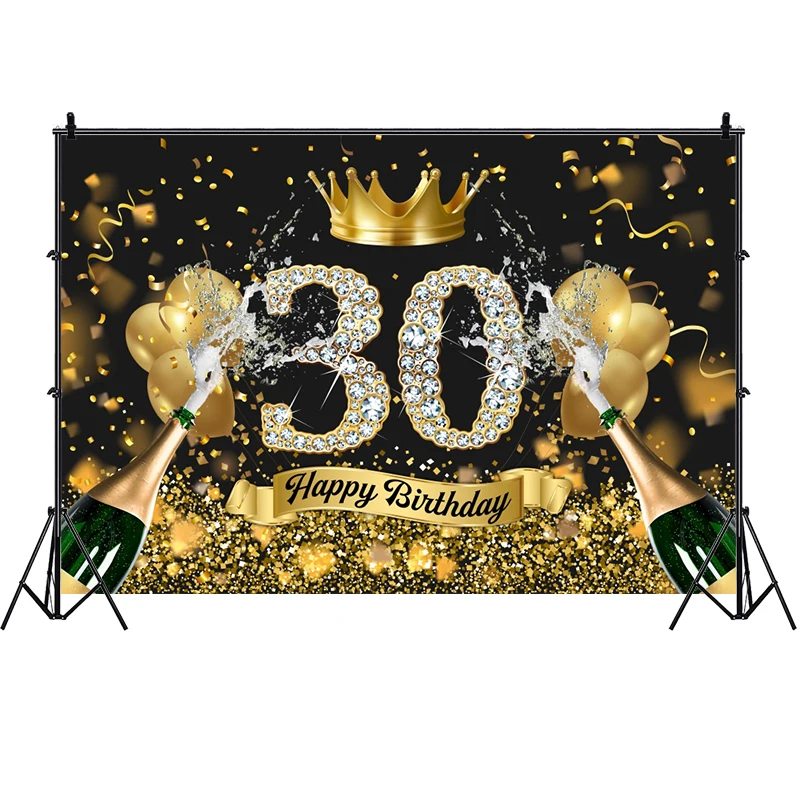 30th Backdrop Woman Happy Birthday Party Man Champagne Thirty Gifts Photography Background Adult Photo Photocall Banner