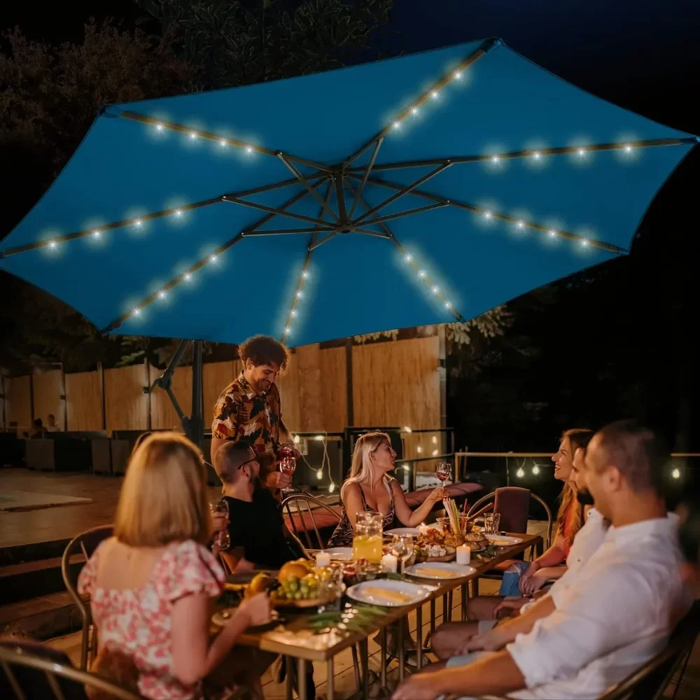 

Solar Patio Offset Umbrella Outdoor Cantilever Umbrella Hanging Umbrellas with Weighted Base , Garden umbrella