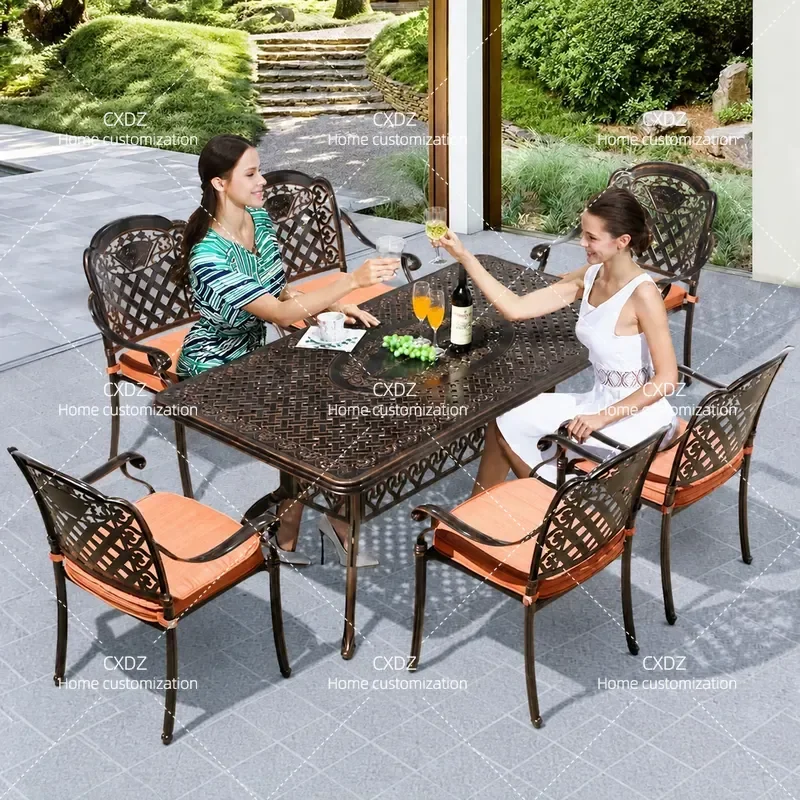 Outdoor Cast Aluminum Table and Chair Set Garden Patio Wrought Iron Furniture Leisure Terrace Dining Seating Combination