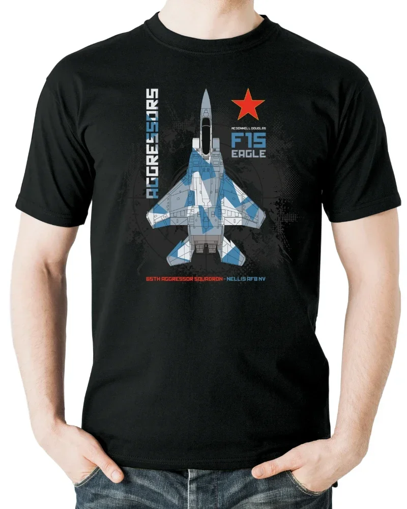 Aggressor F-15 Eagle Fighter Printed T Shirt. Aviation Themed Summer Cotton Short Sleeve O-Neck Men's T Shirt New S-3XL