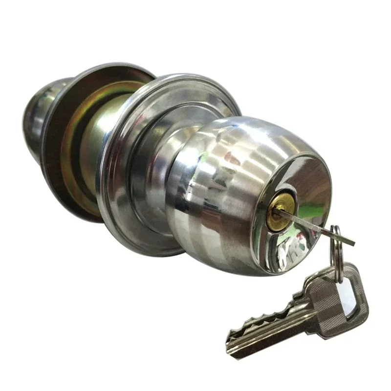 Round Door Handle Door Knobs Lock Stainless Steel Entrance Passage Door Lock with Key for Bedroom Living Room Bathroom